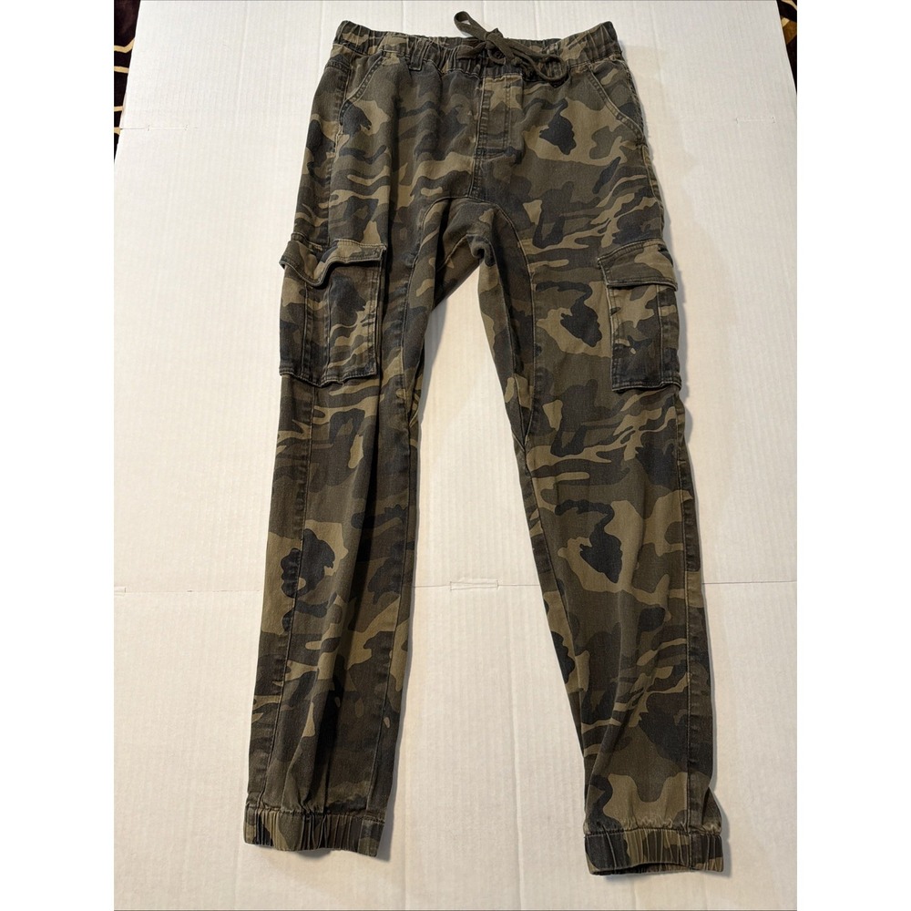 Victorious Mens Camo Cargo Jogger Pants Green Camouflage Elastic Waist Size M
